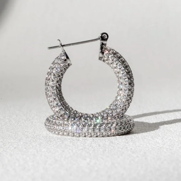 Baby Amalfi Pave Crystal Silver Hoops Earrings - Picture 3 of 12